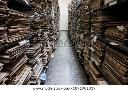 Archive folder, Pile of Files , File folders in a file cabinet, card catalog Royalty-Free Stock Photo #1891981819