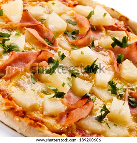 Pizza Hawaii on white background 