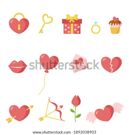 Set of cute cartoon valentine day elements. Valentine bundle.