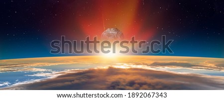 Attack of the asteroid (meteor) on the Earth "Elements of this image furnished by NASA Royalty-Free Stock Photo #1892067343