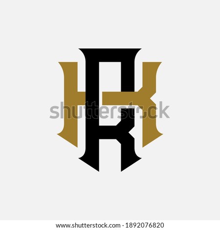 Initial letter K, R, KR or RK overlapping, interlock, monogram logo, black and gold color on white background