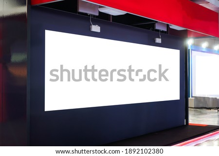 Blank mock up signboard for billboard banner display, lcd smart TV presentation at event convention exhibit trade show and booth in conference hall, Mock up or white blank advertising background