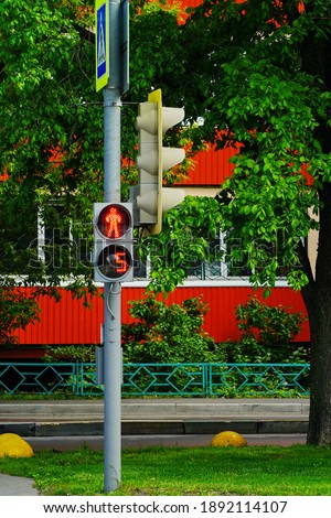 Pedestrian traffic light by the road.