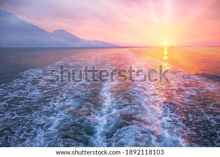 Sunset from the ship. Landscape view.