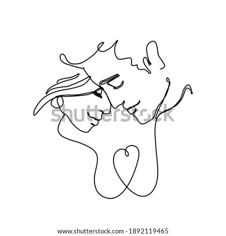 Continuous line drawing. Romantic couple. Royalty-Free Stock Photo #1892119465