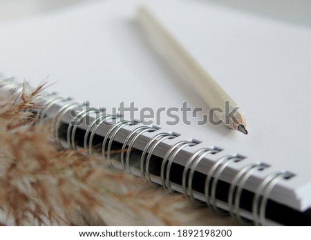 Close up view of empty spiral notebook and pencil, feminine styled stock photo for blog post, writing, art concept.