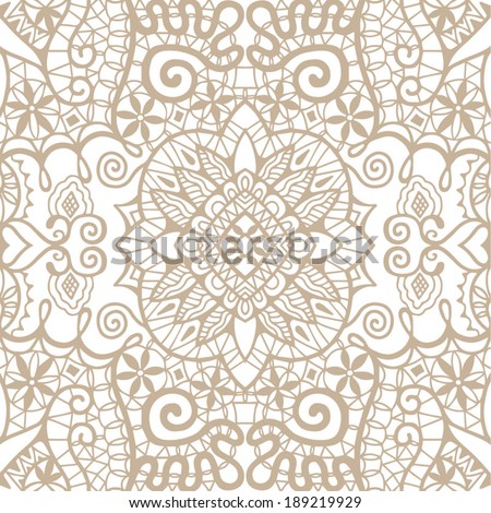 Abstract tribal ethnic seamless background, ornamental lace pattern hand drawn artwork, beige and white