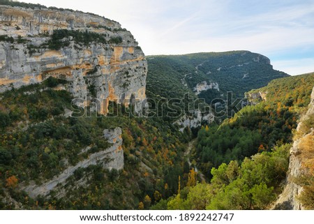 View of Sierra de Guara gorge near Lecina village, Huesca province in Aragon, Spain Royalty-Free Stock Photo #1892242747