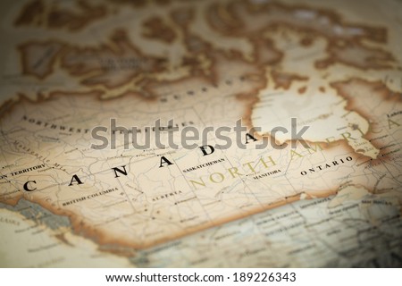 Magnifying Canada on map Royalty-Free Stock Photo #189226343