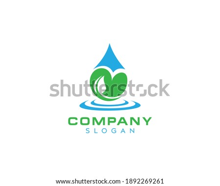 Fresh leaf water drop logo design, leaf with water drop vector 