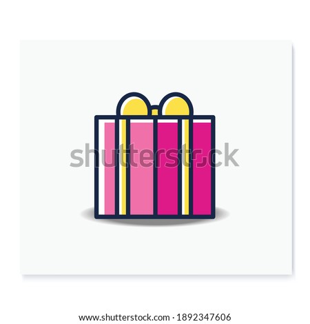 Present color icon. Gift box with bow ribbon. Holiday congratulation, surprise concept. Holiday offer. Christmas, new year, birthday celebration symbol. Isolated vector illustration