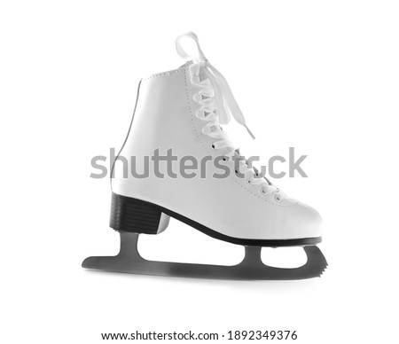 One leather ice skate isolated on white