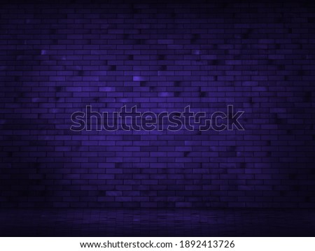 Brick blue neon wall. Background with copy space