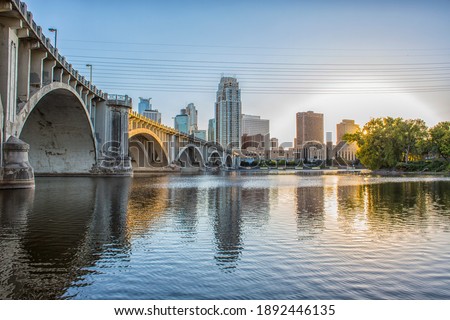 Beautiful Downtown Minneapolis MN, overlooking Mississippi River Royalty-Free Stock Photo #1892446135