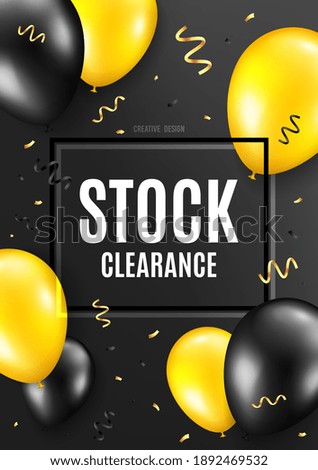 Stock clearance sale symbol. Celebrate balloon background. Special offer price sign. Advertising discounts symbol. Birthday balloon background. Celebrate black banner. Party frame message. Vector