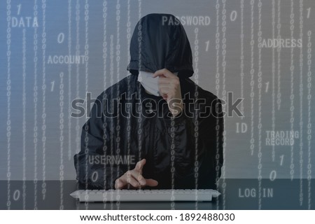 Hacking and malware concept, Hacker using personal computer  with binary code digital interface.