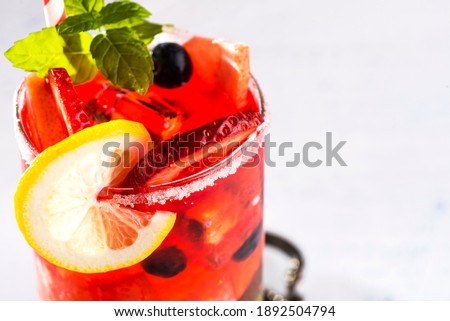fresh cocktail with sugar rim close-up on white background