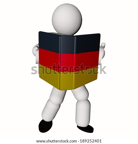 Puppet with book with german flag, 3d render
