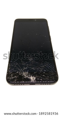 broken phone, broken screen phone, a phone with shatter screen in white background