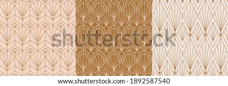 Art Deco Seamless Patterns Set in a Trendy minimal Linear Style. Vector Abstract Retro backgrounds with Geometric Shapes. For packaging, fabric printing, branding, wallpaper, covers Royalty-Free Stock Photo #1892587540