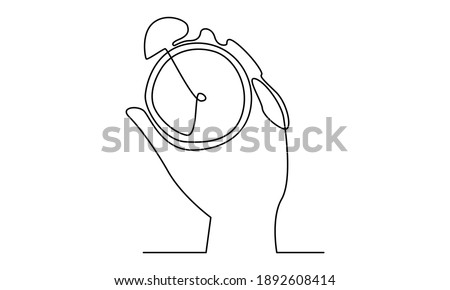 Continue line of hand holding clock time, start, urgency and deadline concept Royalty-Free Stock Photo #1892608414