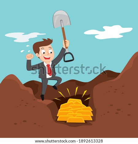 Businessman digging a ground to find golden, illustration vector cartoon