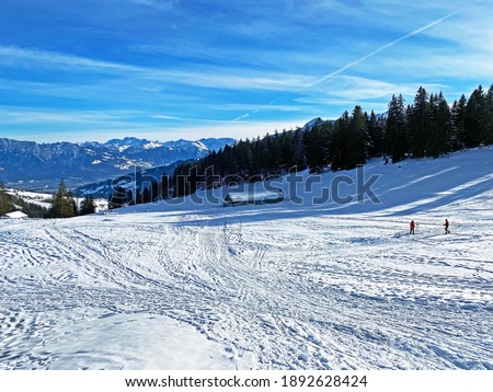 Wonderful winter hiking trails and traces on the fresh alpine snow cover of the Alpstein mountain massif and in the Obertoggenburg region, Unterwasser - Canton of St. Gallen, Switzerland (Schweiz)