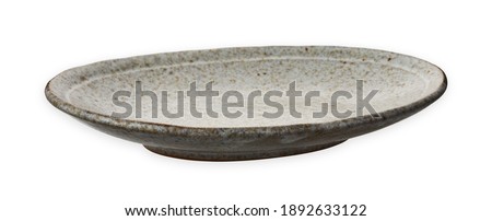 Oval ceramic plate, Empty plate with granite texture, isolated on white background with clipping path, Side view  Royalty-Free Stock Photo #1892633122