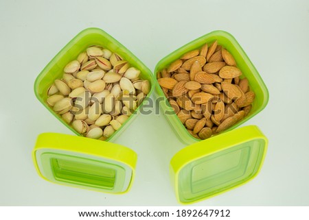 Pistachios Pista Nuts Decorated Green Leaves Stock Photo.