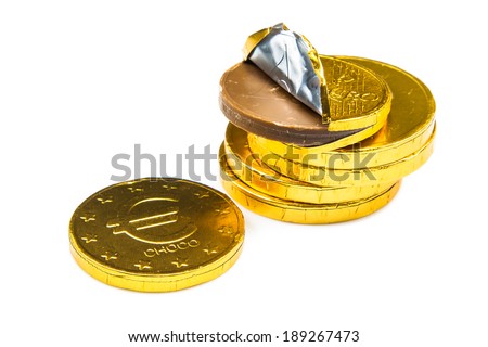 Stack of chocolate euro coins as a concept for finance Royalty-Free Stock Photo #189267473
