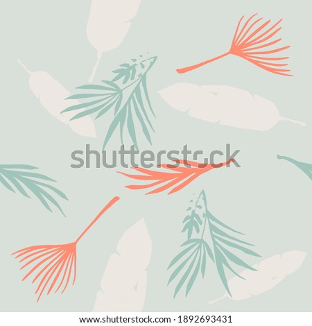 Trendy Tropical Vector Seamless Pattern. Cool Summer Textile. Monstera Dandelion Banana Leaves Feather Tropical Seamless Pattern. Elegant Male Shirt Female Dress Texture. Doodle Floral Background.