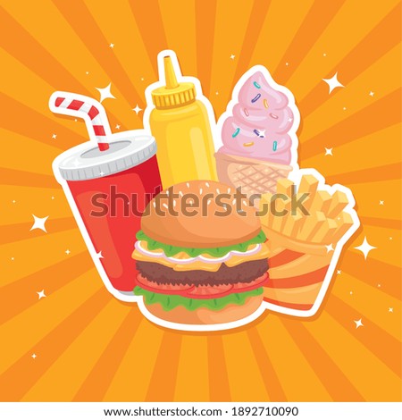 Fast food symbol bundle design of eat restaurant and menu theme Vector illustration