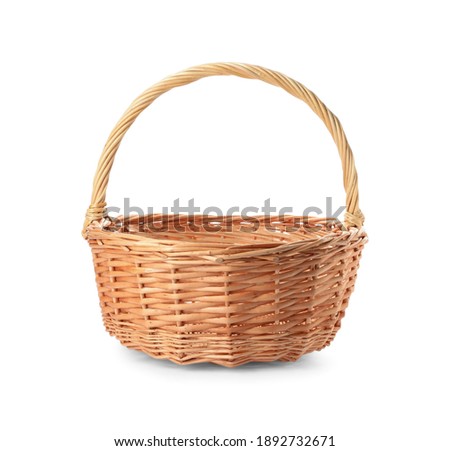 Wicker basket with handle isolated on white Royalty-Free Stock Photo #1892732671