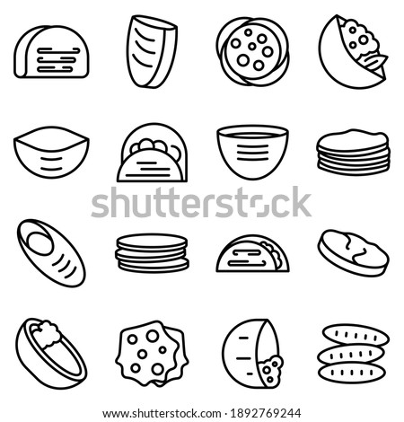 Pita bread icons set. Outline set of pita bread vector icons for web design isolated on white background Royalty-Free Stock Photo #1892769244