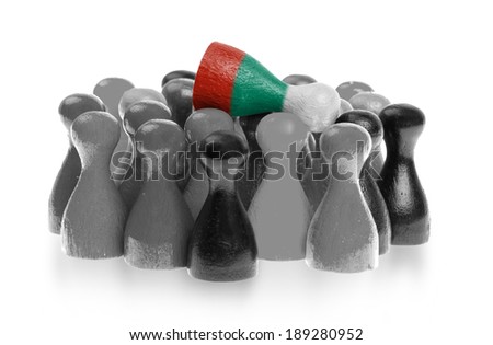 One unique pawn on top of common pawns, flag of Bulgaria