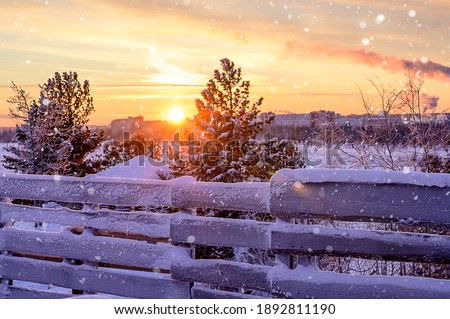 Winter sunset in the countryside