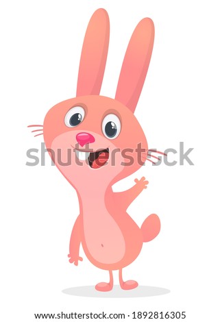 Cartoon Pink Bunny Rabbit waving hand. Vector illustration. Isolated