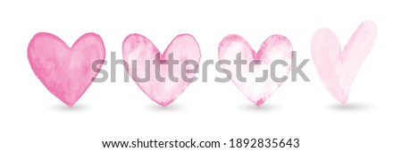 Set of hand-painted watercolor pink heart isolated on white background