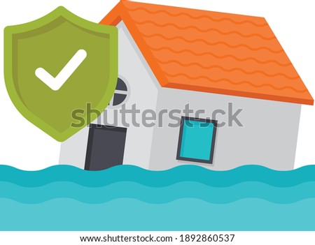 Flood insurance Concept, Heavy Rain Extreme Weather Vector Color Icon Design, Financial loss Protection Symbol on white background, Risk management Sign, Water Damage House Stock