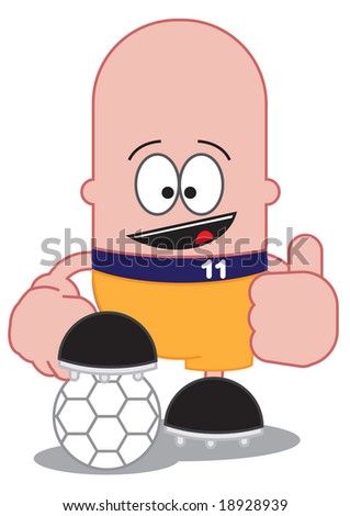 This is a cartoon illustration of a soccer player with football.
