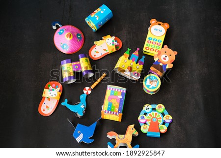 Cut and glue the paper Kids crafts activity. Children art game. Create toys yourself. Birthday decor.