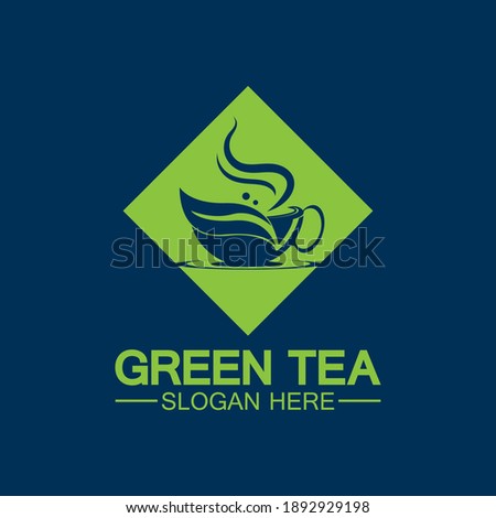 Tea cup logo vector design.Green tea vector logo template.