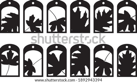 Gift tag with leaves silhouettes. Clip art set on white background