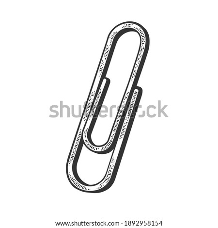 Paper clip sketch engraving vector illustration. T-shirt apparel print design. Scratch board imitation. Black and white hand drawn image.