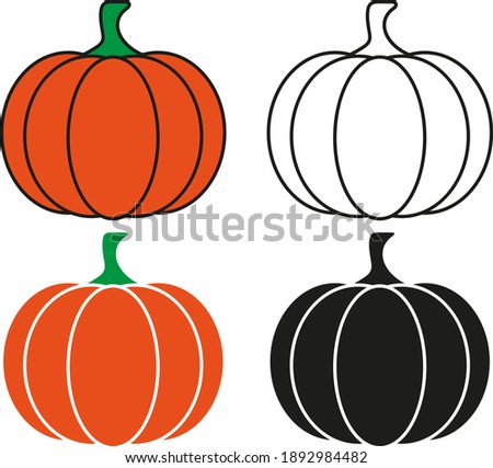 Pumpkin clipart, vector set isolated on white. Halloween or thanksgiving illustration. Thanksgiving collection. Autumnal silhouette, outline and orange cartoon collection.