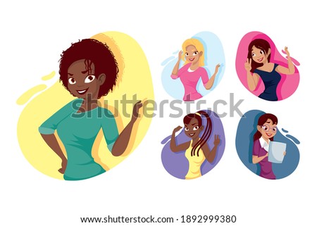 women cartoons design, Woman girl female person people human and social media theme Vector illustration