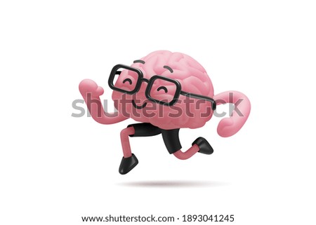 3d illustration of brain cute character in glasses running ahead