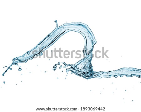 Blue water wave splash with drops