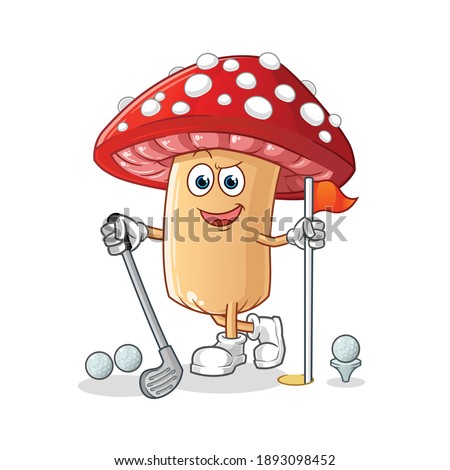 fly agaric mushroom playing golf vector. cartoon character