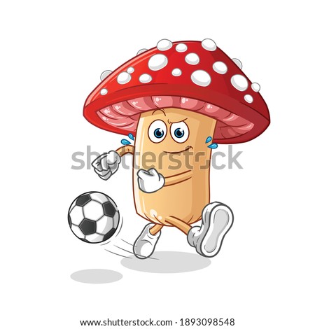 fly agaric mushroom kicking the ball cartoon. cartoon mascot vector